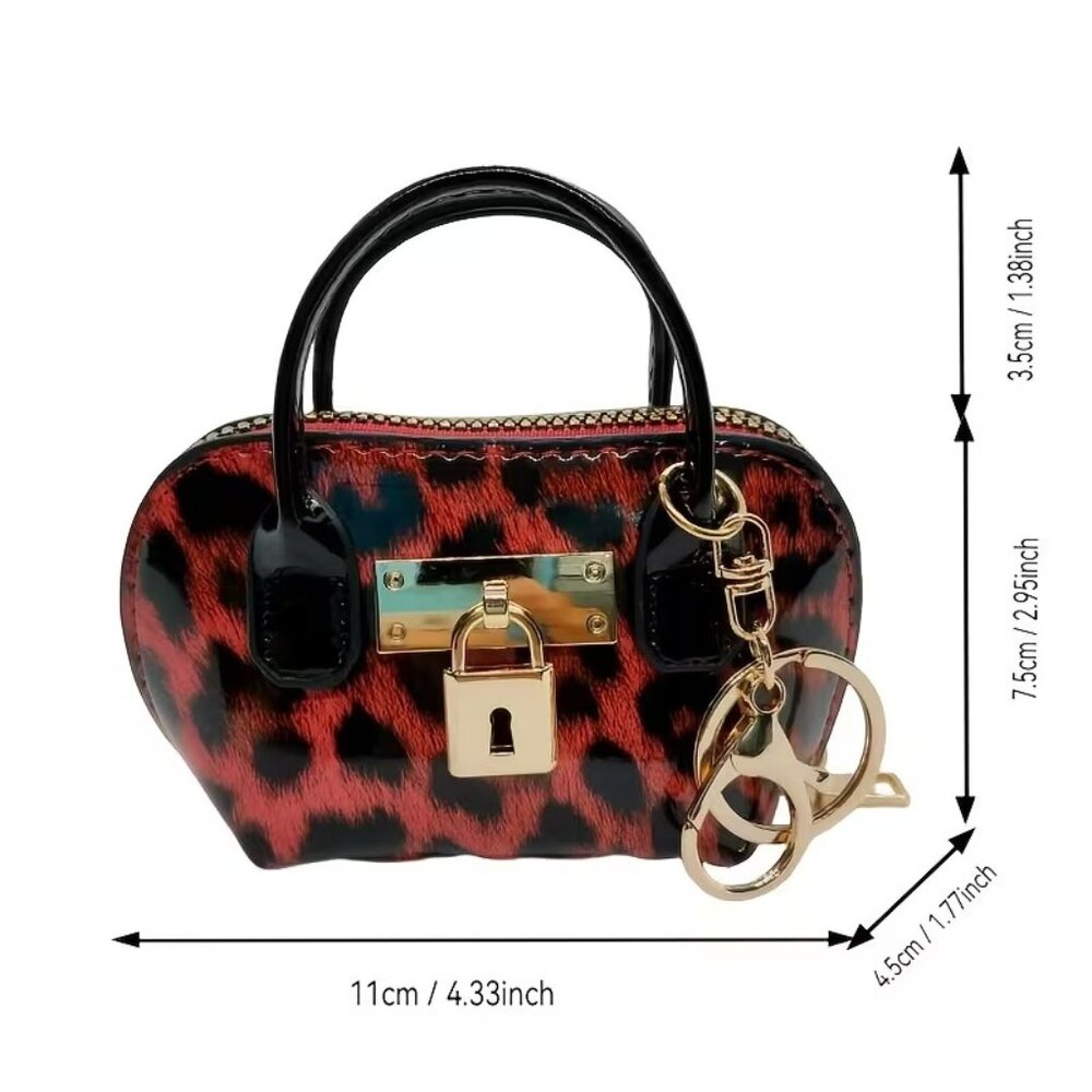 🔥 Classy Leopard style Mini Handbag Keychain Coin Purse Charm w/ Gold Accent - Picture 6 of 6